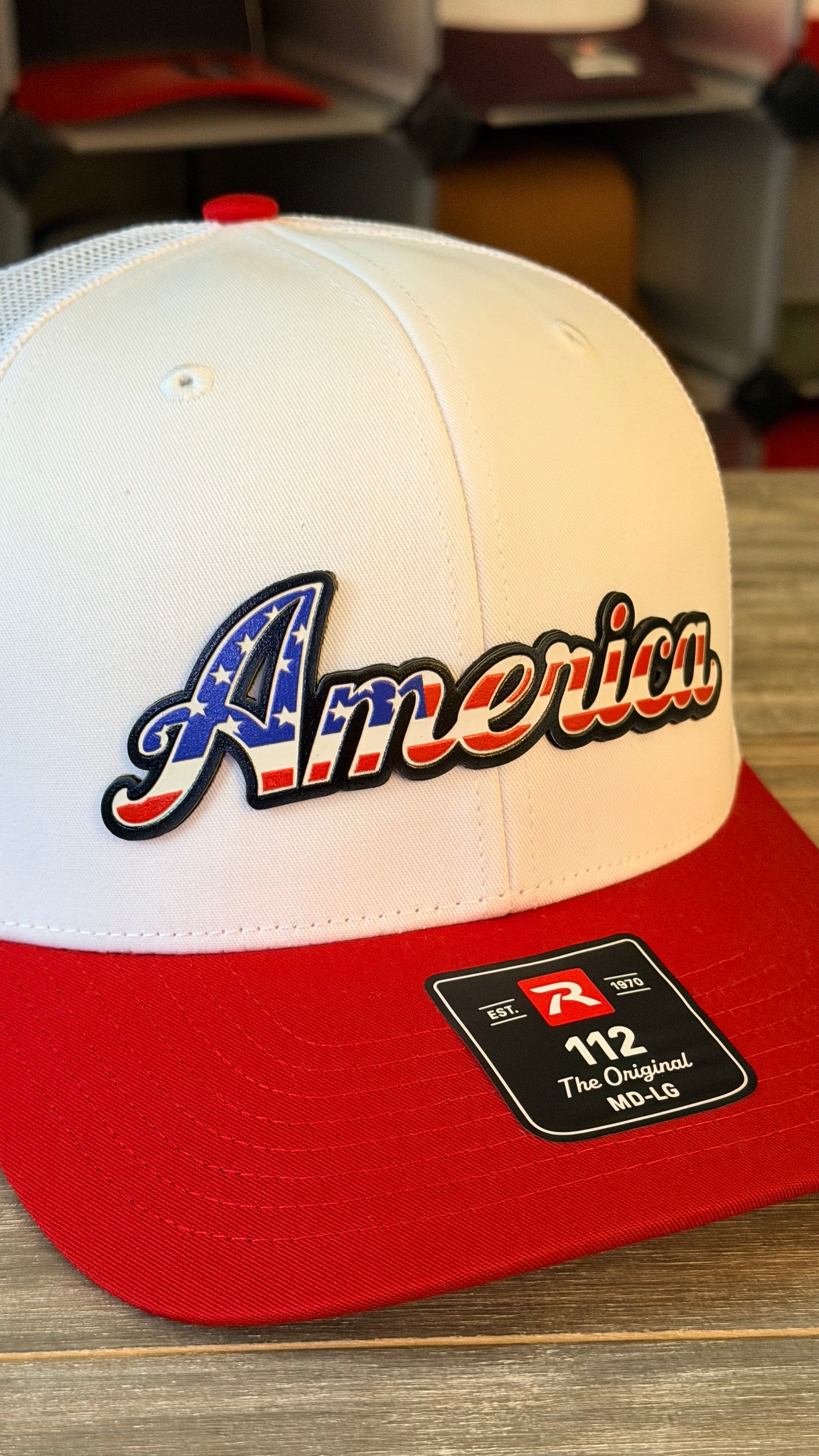 America Red, White & Blue Script on Richardson 112 SnapBack Cap