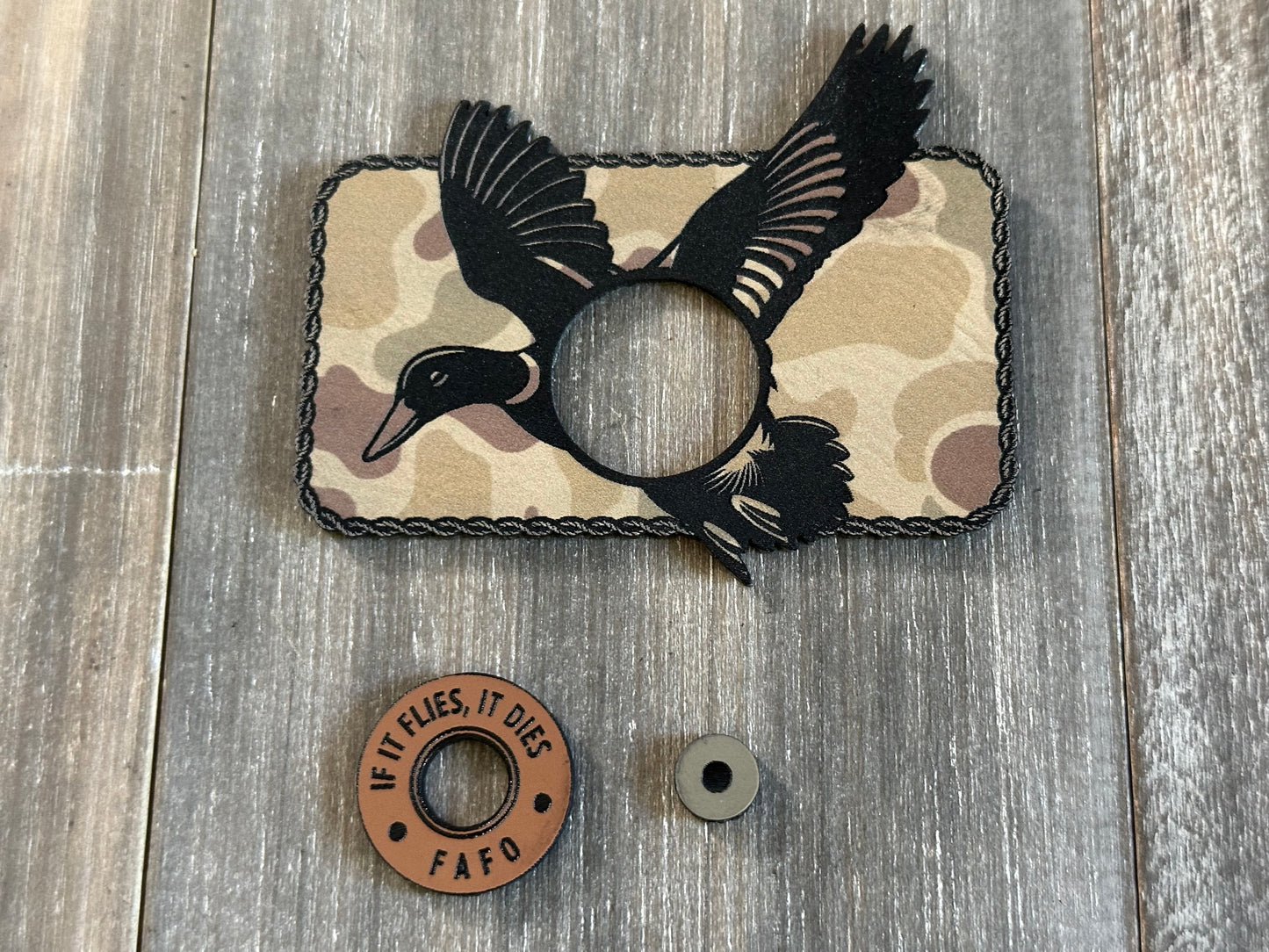 If It Flies, It Dies Heat-Applied Acrylic and Leatherette Hat Patch
