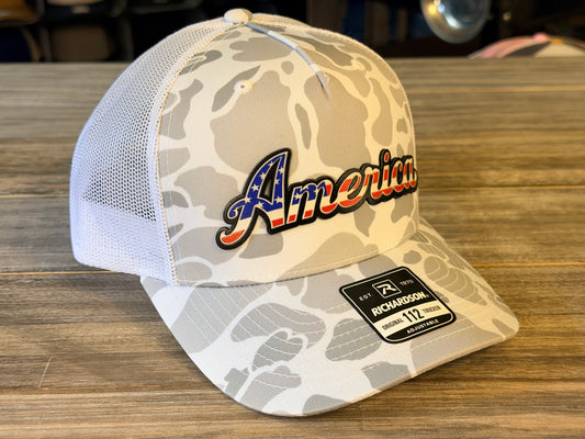 America Red, White & Blue Script on Richardson 112 SnapBack Cap