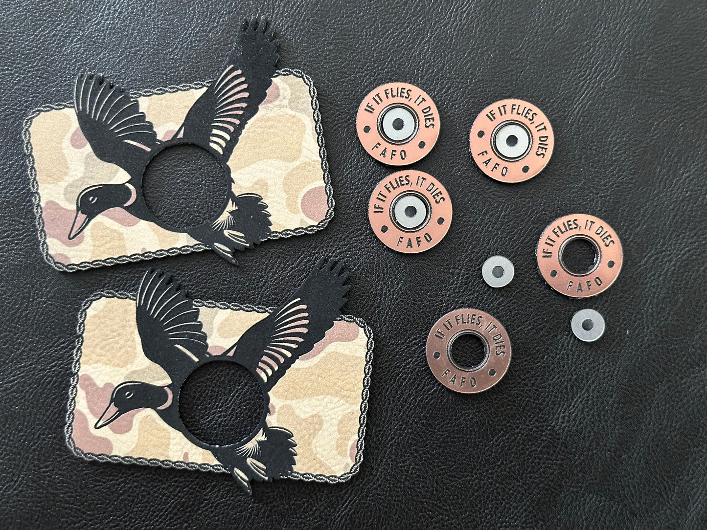 If It Flies, It Dies Heat-Applied Acrylic and Leatherette Hat Patch