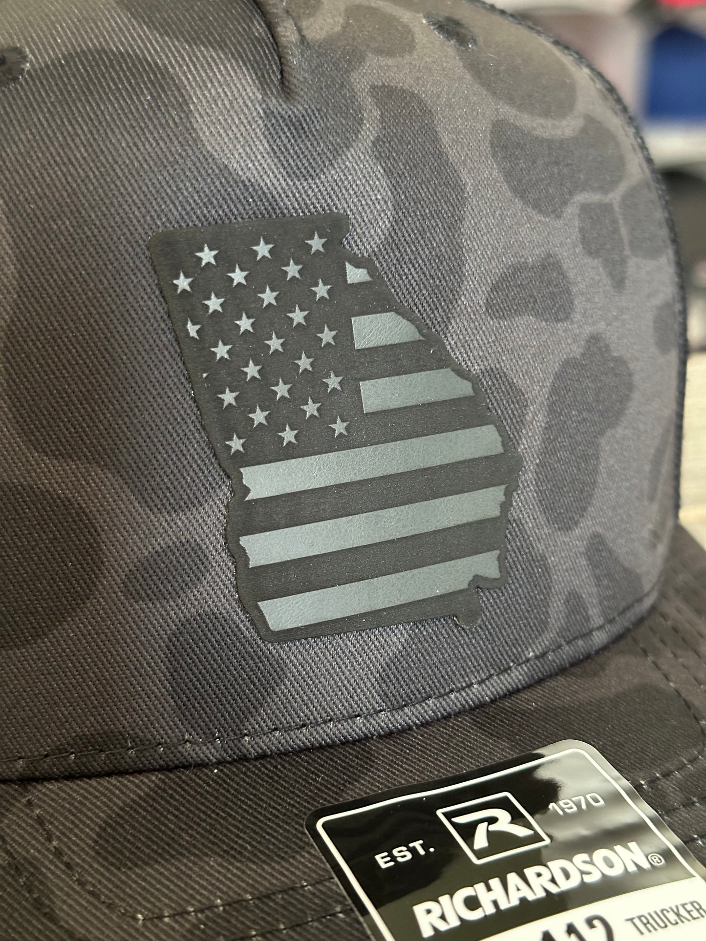 Blackout US Flag & Georgia Patch on Richardson 112 SnapBack Cap