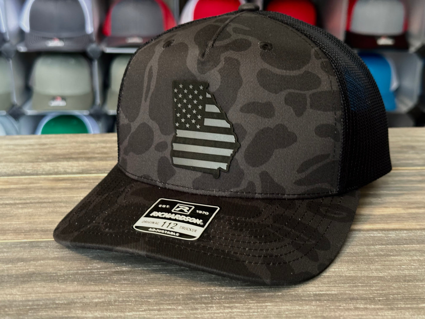 Blackout US Flag & Georgia Patch on Richardson 112 SnapBack Cap