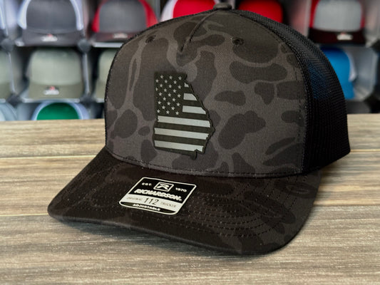 Blackout US Flag & Georgia Patch on Richardson 112 SnapBack Cap