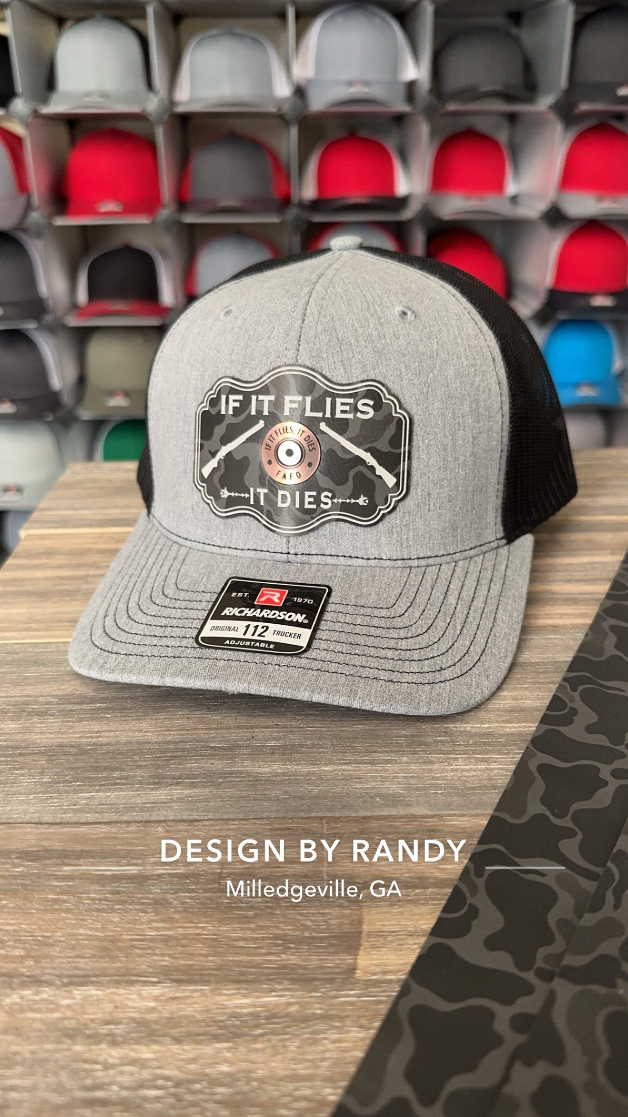 If It Flies, It Dies Black Camo Heat-Applied Acrylic and Leatherette Hat Patch