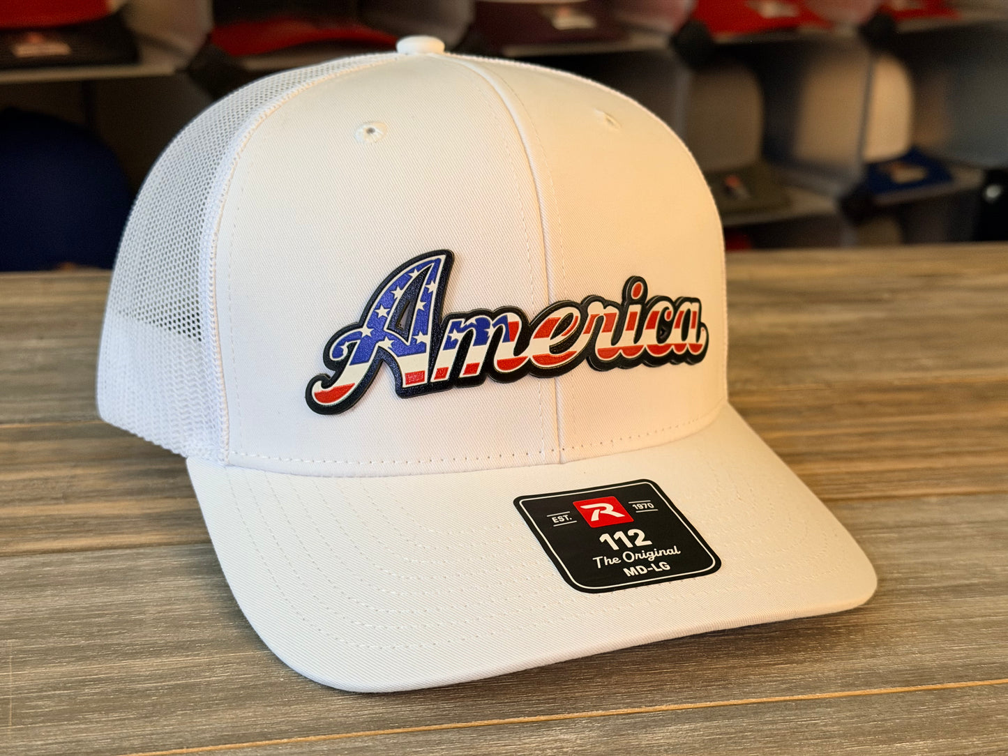 America Red, White & Blue Script on Richardson 112 SnapBack Cap