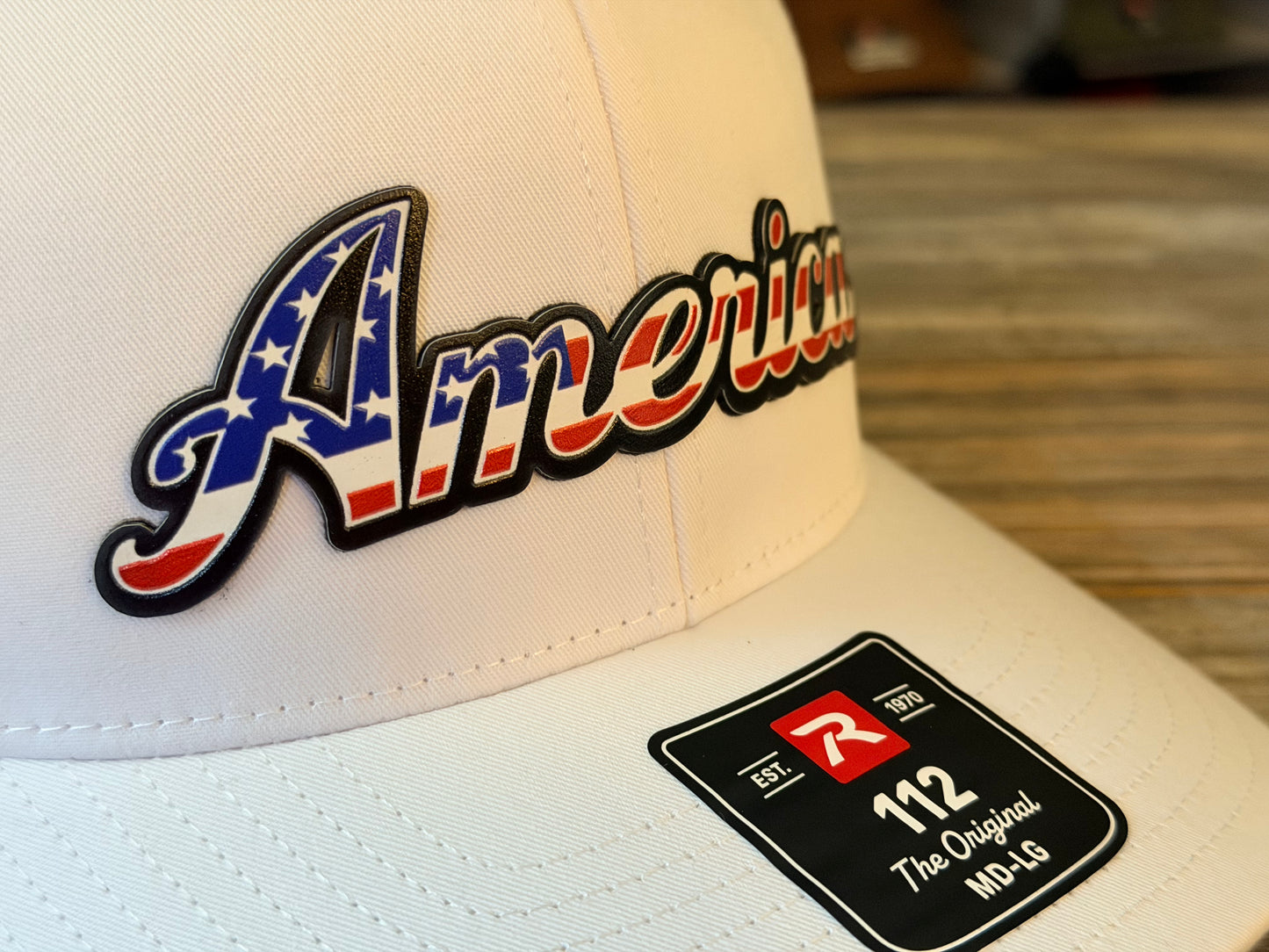 America Red, White & Blue Script on Richardson 112 SnapBack Cap