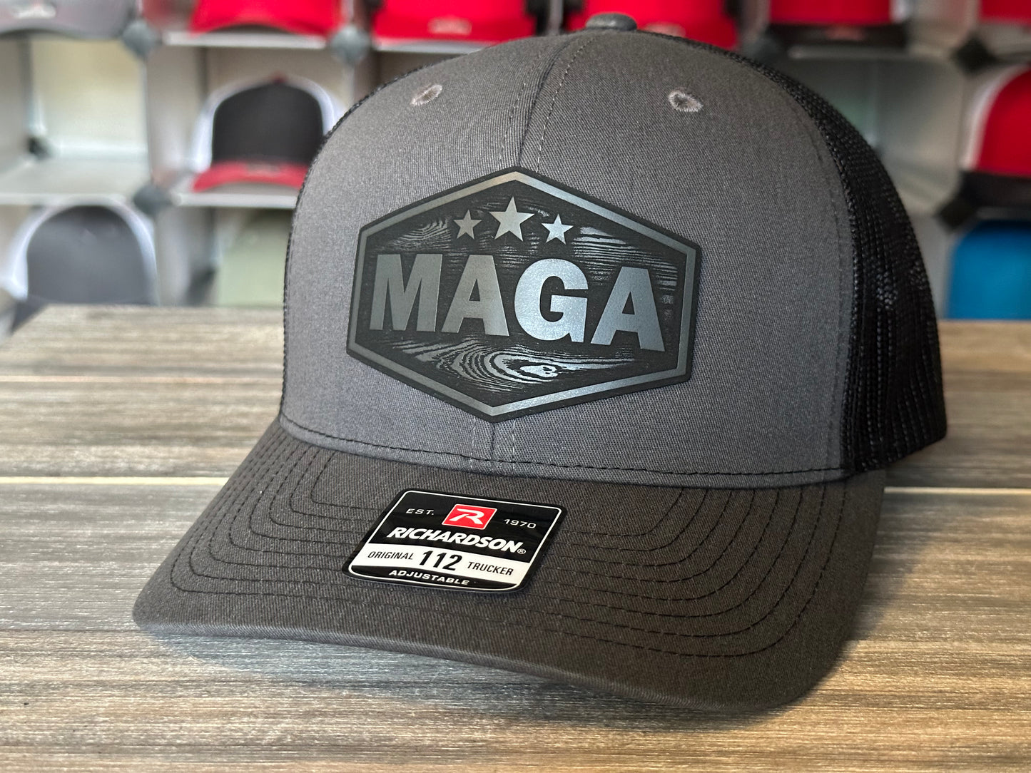 MAGA Wood Grain Patch on Richardson 112 SnapBack Cap